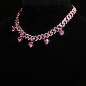 Pink Heart Cuban choker
